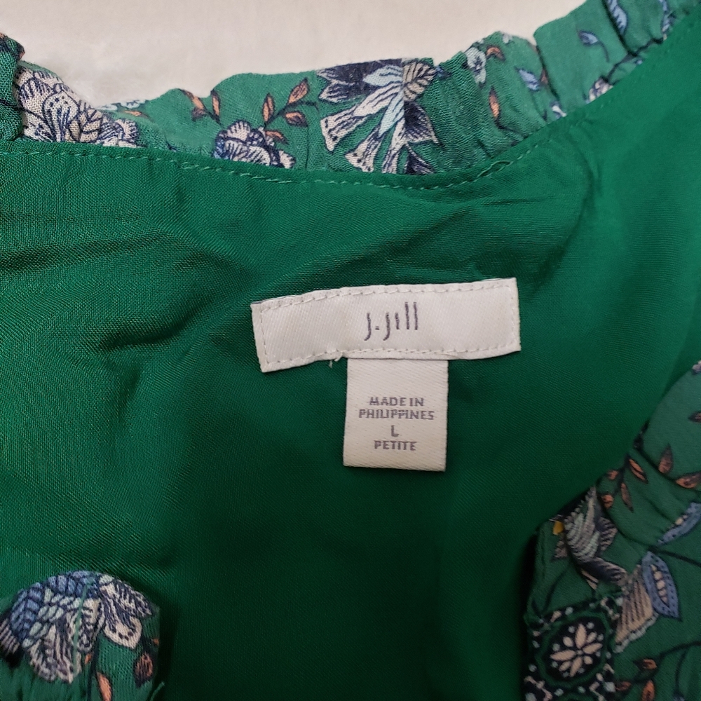 J. Jill women's Sz L  V-neck Midi Dress Green & Blue Floral Boho - Picture 8 of 9